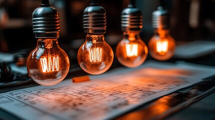 A brainstorming session with abstract diagrams and lightbulbs floating in the air.