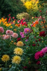 Obraz premium Vibrant Floral Garden Pathway with Colorful Blossoms Under Natural Light in a Serene Outdoor Setting