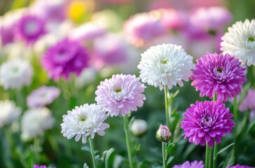 Obraz premium Vibrant Floral Landscape with Colorful Chrysanthemums in Bloom Under Soft Natural Light in Garden Setting