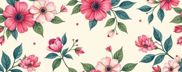 Obraz premium Seamless shabby chic floral wallpaper pattern, aged, interior design, seamless pattern