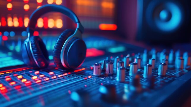 Professional audio equipment in a recording studio