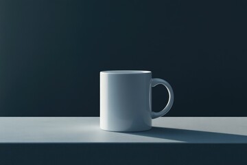 Obraz premium A single white mug sits on a gray surface against a dark background, minimalist aesthetic.