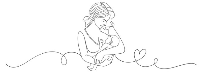 Mother and baby line art style vector illustration, mothers day celebration background
