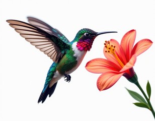 Obraz premium Vibrant Hummingbird Hovering Near a Blooming Flower