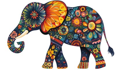 A Decorated Elephant Displaying Colorful Floral Patterns On Its Body