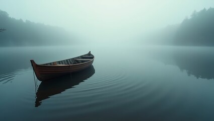 Fototapeta premium Rowboat on a Misty Lake
