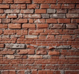 Obraz premium Weathered red brick wall, crumbling mortar, texture detail, wallpaper, outdoor, cracked