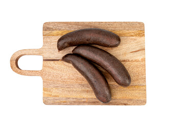 Black pudding isolated, blood sausage kaszanka, traditional Polish terrine, brawn sausages on white