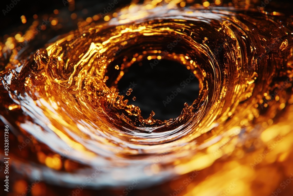 Poster a mesmerizing swirl of amber liquid, creating a vortex of golden hues and glistening textures.