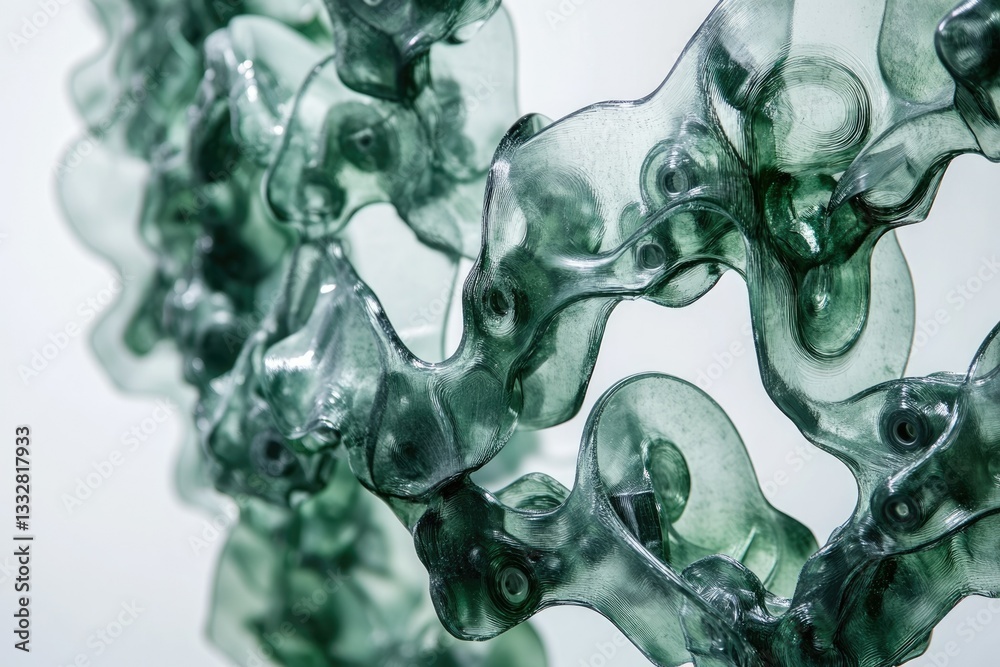 Poster abstract green glass sculpture with flowing, organic forms, creating a sense of movement and fluidit