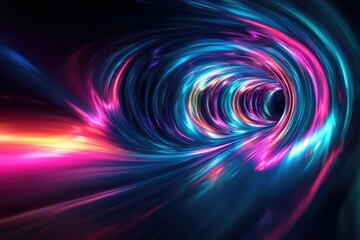 Obraz premium Abstract swirling neon tunnel, vibrant colors and dynamic energy, futuristic and cosmic.