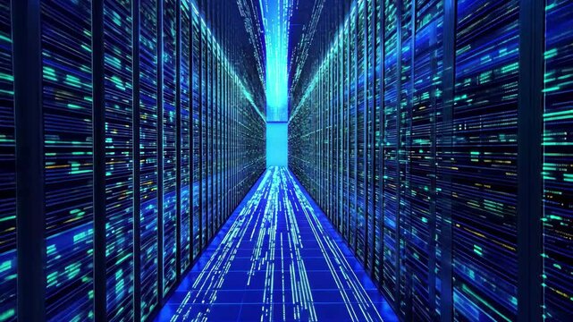 Statistical data processing in a modern grid network environment with vibrant blue lights, statistical data processing over grid network against blue background