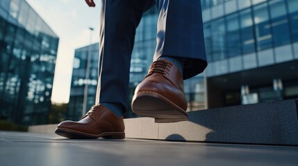Fototapeta premium Businessman walking up steps