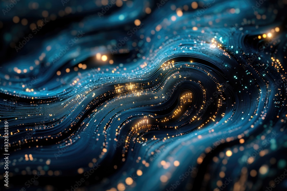 Poster Abstract digital wave with glowing particles, representing data flow and network connections.