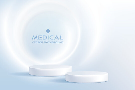 Medical background with white podium for product display.