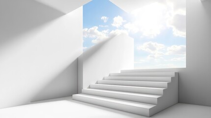 Obraz premium White minimalist architecture with steps and open sky creating a serene and clean environment.