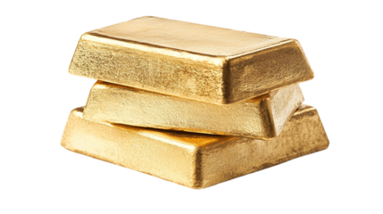 Set of gold bars stacks, cut out. Isolated on a transparent background.