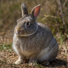 Fototapeta premium Wild hare in nature. Rabbit in the wild.