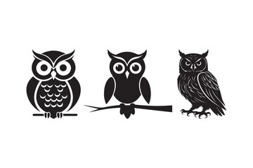 Owl Silhouette Vector Set Elegant Nocturnal Bird Illustration