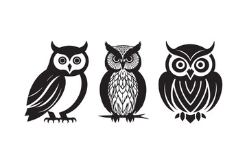 Owl Silhouette Vector Set Elegant Nocturnal Bird Illustration