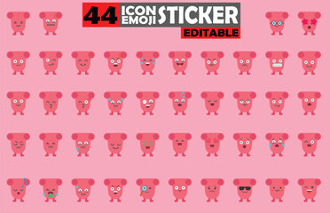 Collection of Funny Pink Monster Emoji Icon Sticker Set, Social Media Expressions