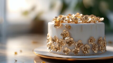 Golden Decorations on a White Cake