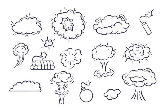 Explosion doodles. Linera sketches of surprise explosion decoration items various geometrical design elements recent vector collection