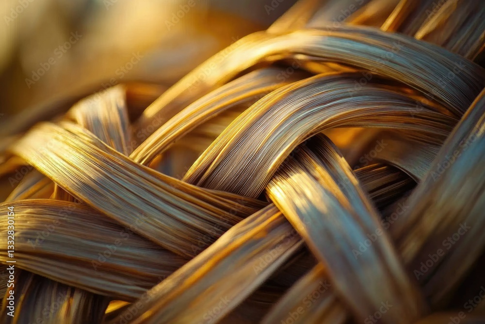 Poster Intricate woven strands of golden brown, illuminated by sunlight, creating a textured, natural pattern.