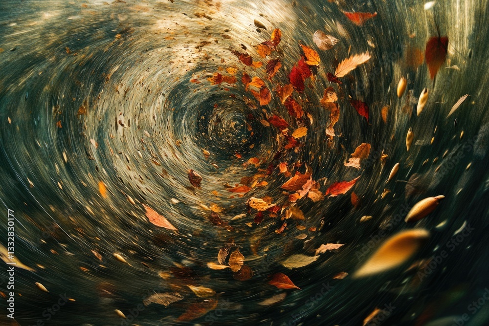Poster autumn leaves swirling in a vortex, creating a mesmerizing natural phenomenon.