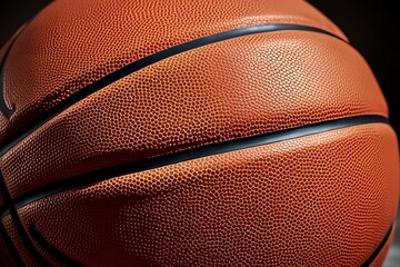 Fototapeta premium Close-up of a basketball, showing detailed texture of the rubber surface and the stitching on the seams.