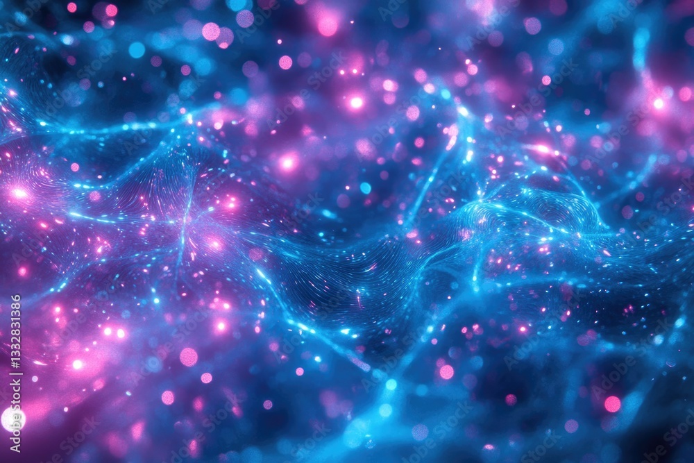 Aufkleber abstract cosmic nebula with glowing pink and blue energy waves, sparkling particles and bokeh.