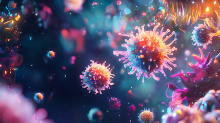 Pollen and spores, vibrant pollen and spores floating in a mystical atmosphere. Mystic Spores. Illustration