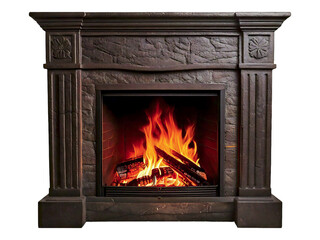 A cozy, realistic fireplace with a roaring fire, perfect for adding warmth and ambiance to any home design project.
