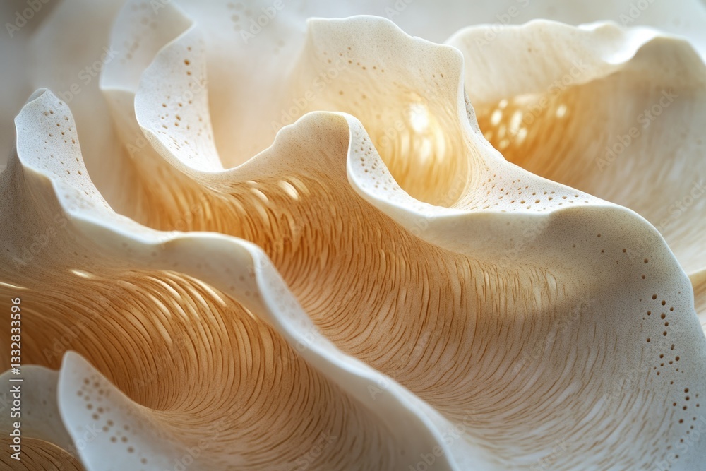Aufkleber Intricate, layered structure resembling a seashell or coral, with soft, undulating forms and warm light.