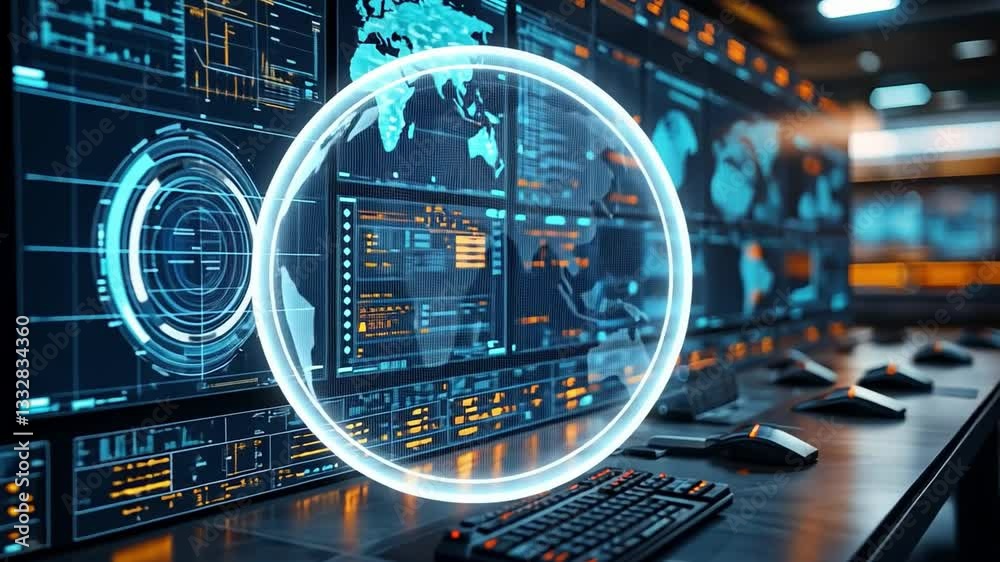 Poster advanced data analytics in a high-tech control room with interactive digital displays