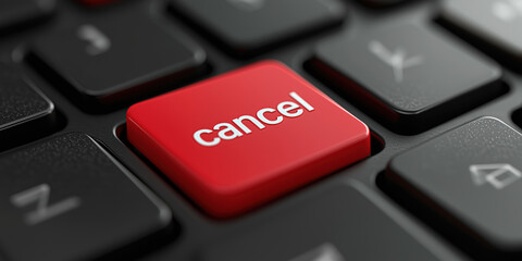 Illuminated red keyboard button with a labeled key, Cancel for Cancel culture, unacceptable manner to be boycotted, cancellation concept