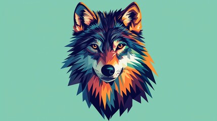 Colorful Wolf Portrait, Minimalist Style