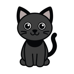 Fototapeta premium A cute, cartoon black cat sits, featuring large eyes, small whiskers, and a simple tail. The style is minimalist and friendly, ideal for childrens books or petrelated products.
