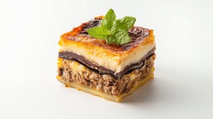 Delicious slice of moussaka with rich layers of eggplant and meat for culinary delight