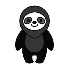 A simple, adorable cartoon drawing of a sloth wearing a black hoodie. The sloth has large eyes and a smiling face. Its a minimalist design.