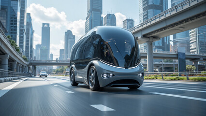 Autonomous Futuristic Minibus in Motion - Generative AI