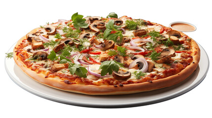 Mushroom Pizza Gourmet Italian Recipe with Red Onion and Basil, Perfect for Restaurant Menus.