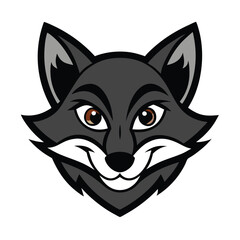 A stylized cartoon gray wolf head with brown eyes and a friendly smile. The design is simple yet expressive, suitable for a logo or mascot. © Sanot