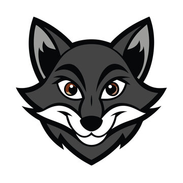 A stylized cartoon gray wolf head with brown eyes and a friendly smile. The design is simple yet expressive, suitable for a logo or mascot.