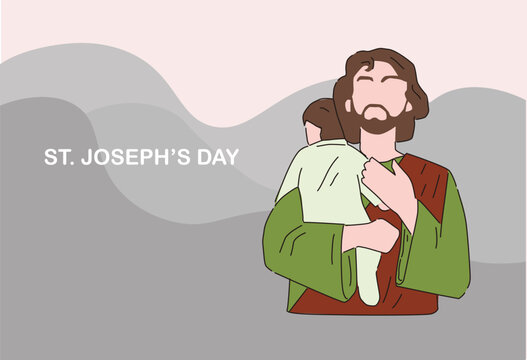 a flat vector illustration of St. Joseph and the Child Jesus