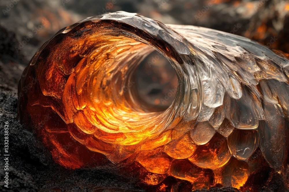 Aufkleber A mesmerizing amber wave frozen in time, exhibiting intricate texture and fiery glow.