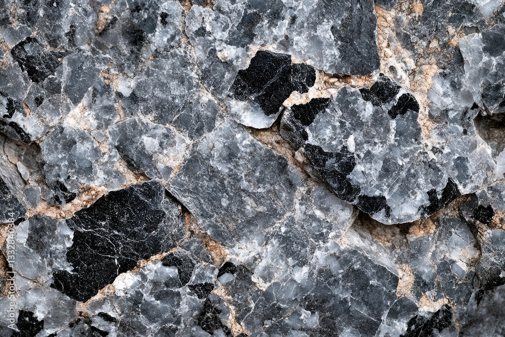 Poster Close-up of a dark, fractured rock surface with visible cracks and granular texture.