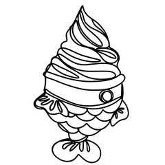 Taiyaki ice cream continuous one line drawing 
