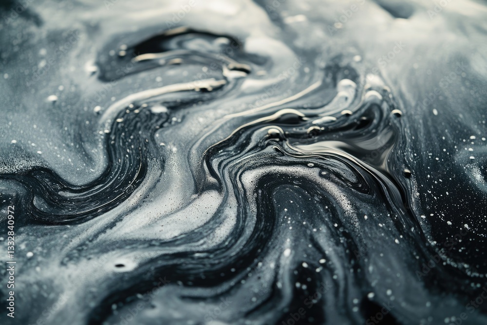 Poster abstract swirls of black and white paint create a mesmerizing, fluid texture.