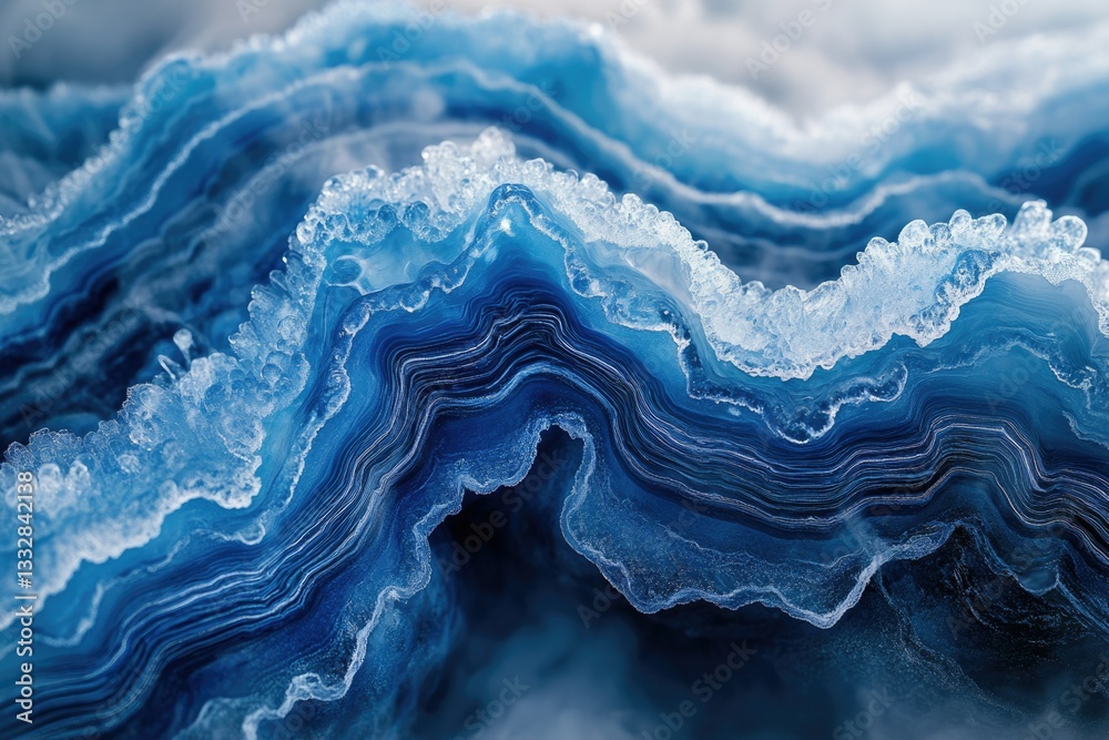 Poster stunning close-up of blue agate stone showing intricate layered formations and icy texture.